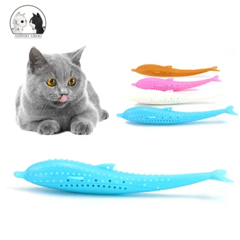 

Silicone Mint Fish Cat Toy Pet Catnip Soft Clean Teeth Toothbrush Chew Cats Toys Molar Stick Teeth Cleaning Kitten Pet Products