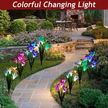 Комплект из 2 предметов На Солнечных Батареях Садовые Фонари уличные Водонепроницаемый многократно меняющие цвет с 6 цветы лилии пирсинг для пупка декоративные огни