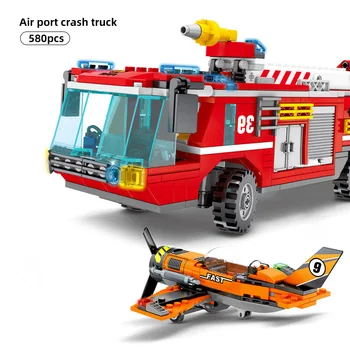 

580pcs Fire Fighting Trucks Car Building Block Sets Airplane Ladder Rescue Car compatible City Firefighter Bricks children Toys