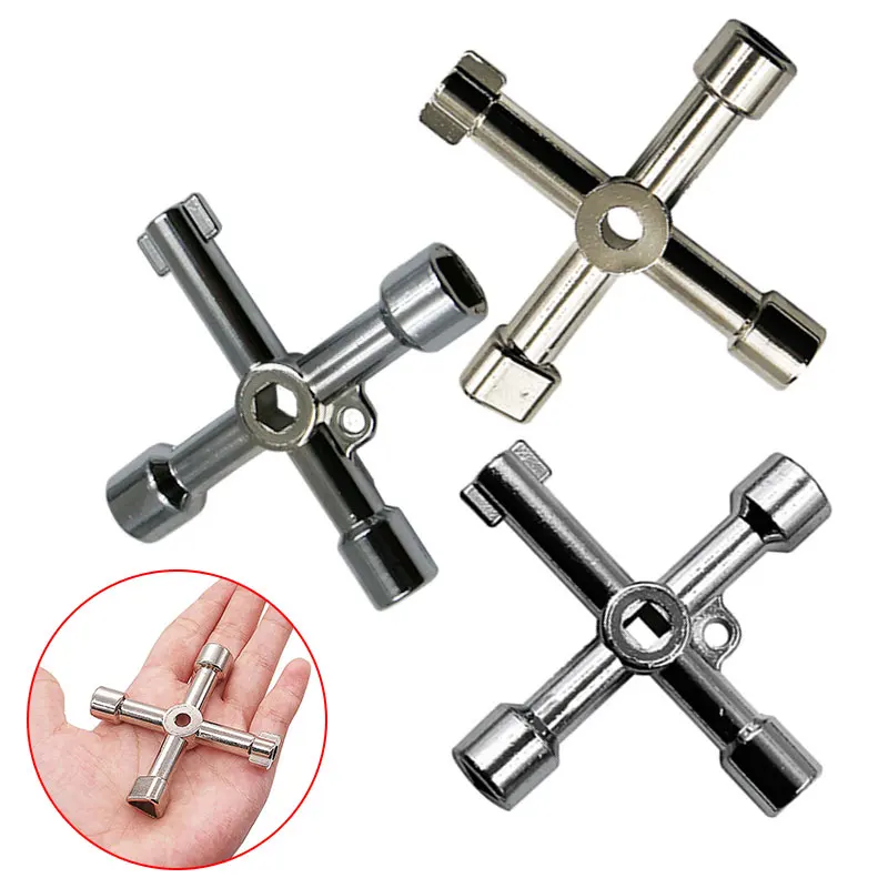 Switch Key Wrench Zinc Alloy Doors Windows Water Meter Valve Screws Key Wrench Portable Silver Tools Repair Shop Cross Wrench