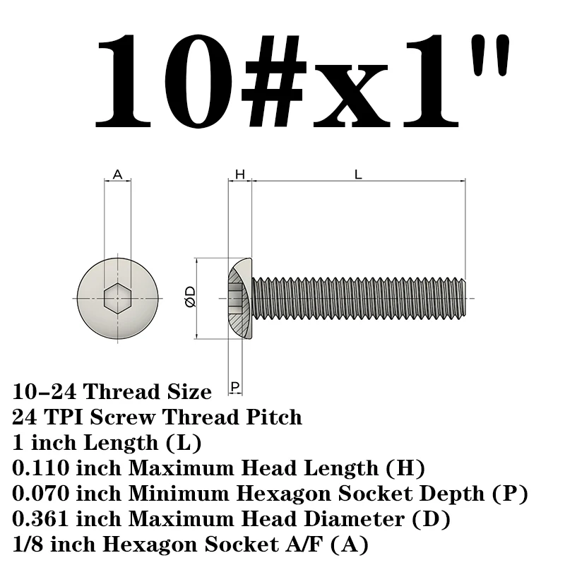 10# Hexagon Socket Bolt Stainless Steel Button Screws Hexagon Bicycle Furniture Bolt - Цвет: 50Pcs