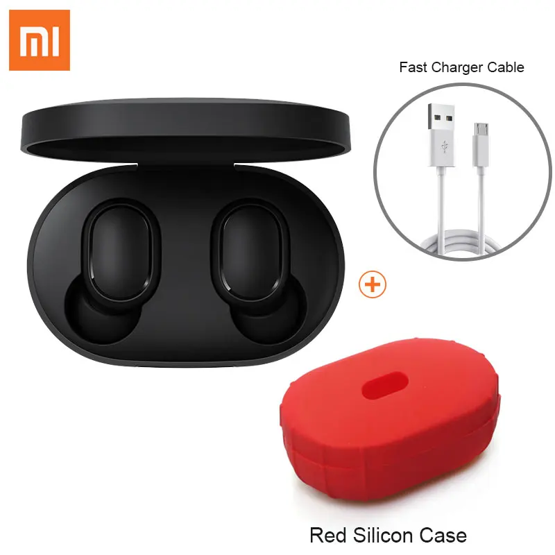 Add Red Case Xiaomi airdots Redmi AirDots Беспроводные Bluetooth 5,0 наушники-вкладыши стерео бас наушники с микрофоном свободные Наушники управление AI - Цвет: Add Red Case