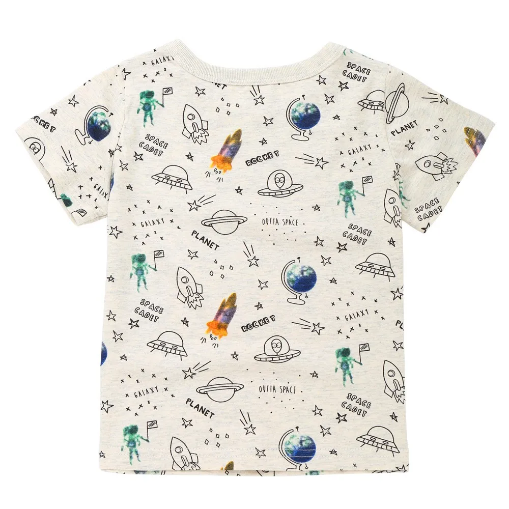 Космическая ракета, с буквенным принтом, милая модная летняя детская футболка с буквенным принтом для мальчиков и девочек топы, футболки, F5