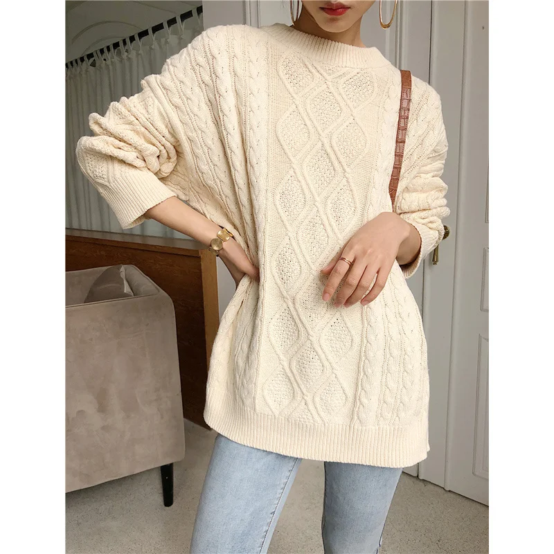 

New 2020 Autumn Winter Women Pullovers Sweater Oversize Knitted Lantern Sleeve Solid Minimalist Knitwear CL594
