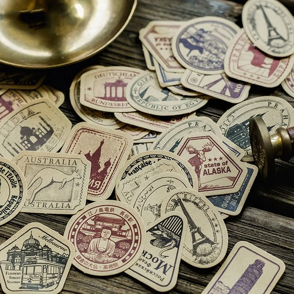 

JESJELIU 46 PCS/LOT Vintage Travel Decoration Diary Stamp Mini Vintage Paper Stickers Scrapbooking Stationery Retro