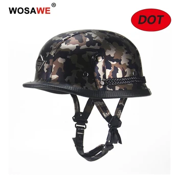 

WOSAWE German Style Motorcycle Half Helmet PU Leather Shockproof Chopper Military Tactical Helmet DOT Approved 56-61cm
