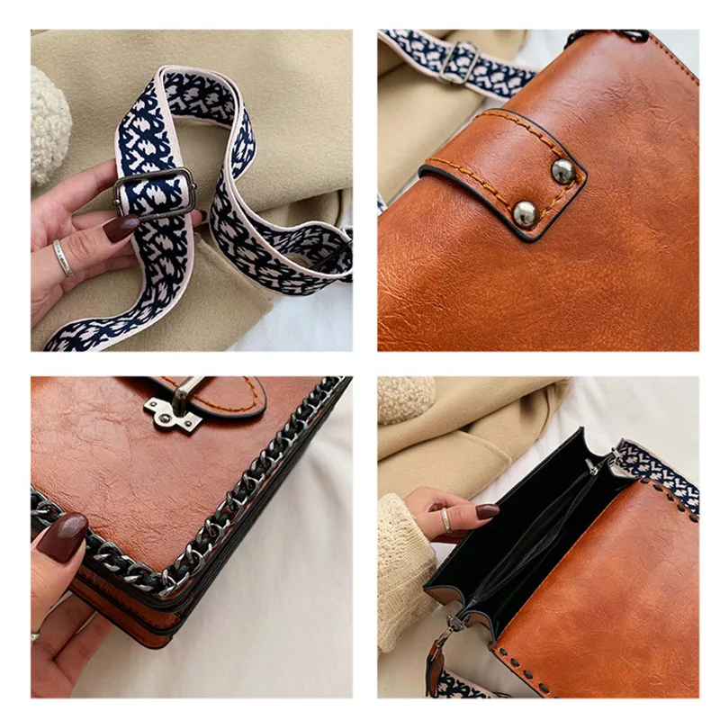 

2019 Winter New Style WOMEN'S Bag Simple Retro Square Sling Bag Ethnic-Style Strap Cool Handmade Weave Chain Bag