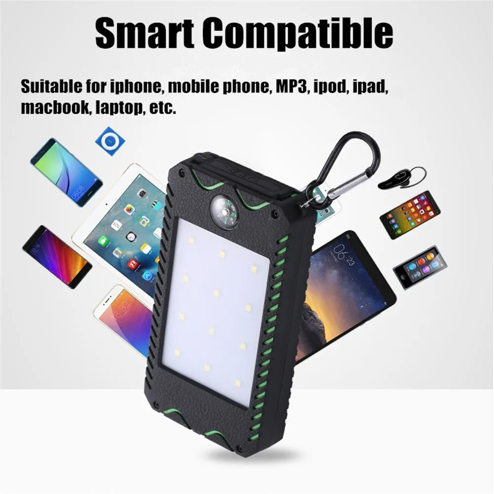 Banco de Energia Acampamento à Prova Água com Bússola Luz ao ar Portátil Solar Livre Carregador Usb Duplo Viagem Dwaterproof Lâmpada Emergência Led 8000mah 11 duplo viagem acampamento à prova dwaterproof água