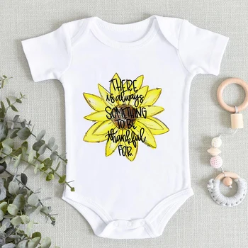

There Is Always Something To Be Thankful For Printed Baby Girl Boy Jumpsuits Casual Sunflowers Summer Newborn Ropa De Debe Niña