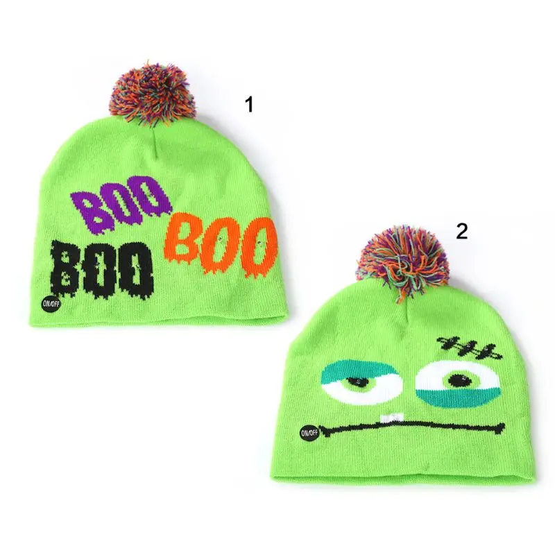 

Halloween LED Lighted Knit Cap Pumpkin Acrylic Children Adults Shiny Hat Women's Hat