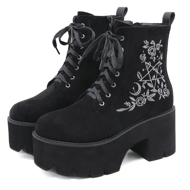 botas plataforma botas altas mujer botines mujer zapatillas mujer Botas con  cordones y cremallera trasera para mujer, zapatos de tacón alto, estilo  gótico Martin, con plataforma, Demonias, Invierno|Botas a media  pantorrilla| -