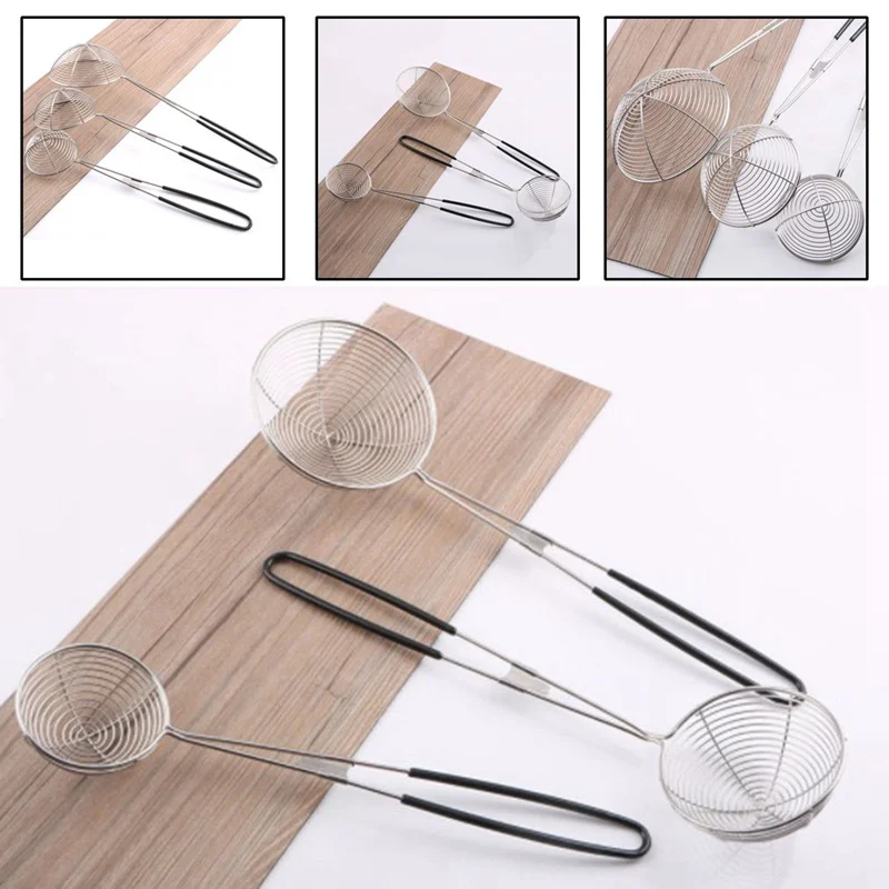 Kitchen Stainless Steel Mesh Hanging Oil Filter Net Strainer Scoop Spoon Frying Food Net Strainers