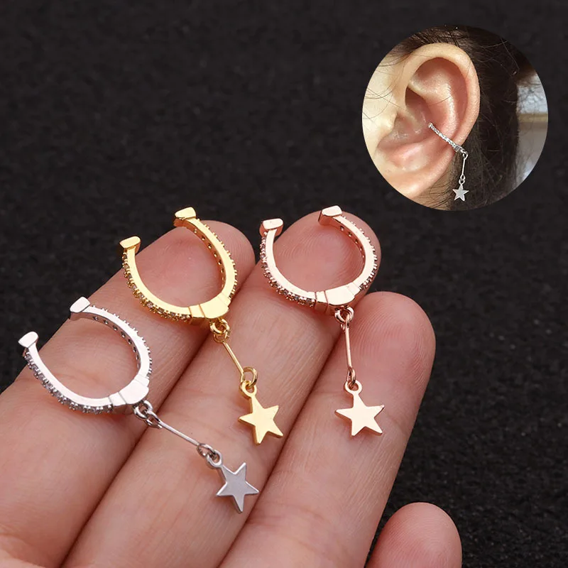 

LURUIXU 1pc Cz Half Hoop With Star Pendant Ear Cuff No Piercing Clip Earrings for Women Conch Earcuff Ear Piercing Jewelry