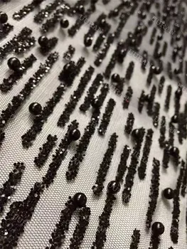 

Fashion Design Shining Glued Glitter Tulle Mesh Fabric Gold African Lace Fabric with Beads for Wedding Dress/evening Dress