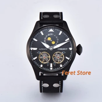 

47mm Corgeut Case Men's Watch Skeleton Automatic Watch PVD Power Reserve Tourbillon Men's Mechanical Watches Men's Watch Gift