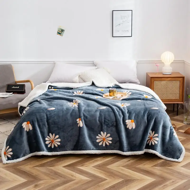 

New Flannel Printed Blanket Double Thick Composite Blanket Soft Warm Comfort Multifunctional Nap Blanket Bed Cover Home Textile