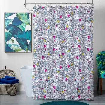 

Shower Curtains Mildew Resistant Purple Doodle,Poisonous Amanita Mushroom Pattern with Foliage and Berry Silhouettes, Pale Sage