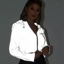 InstaHot с капюшоном куртка на молнии Для женщин холодный серый отражающие свет свободные топы с длинным рукавом мода открыть стежка