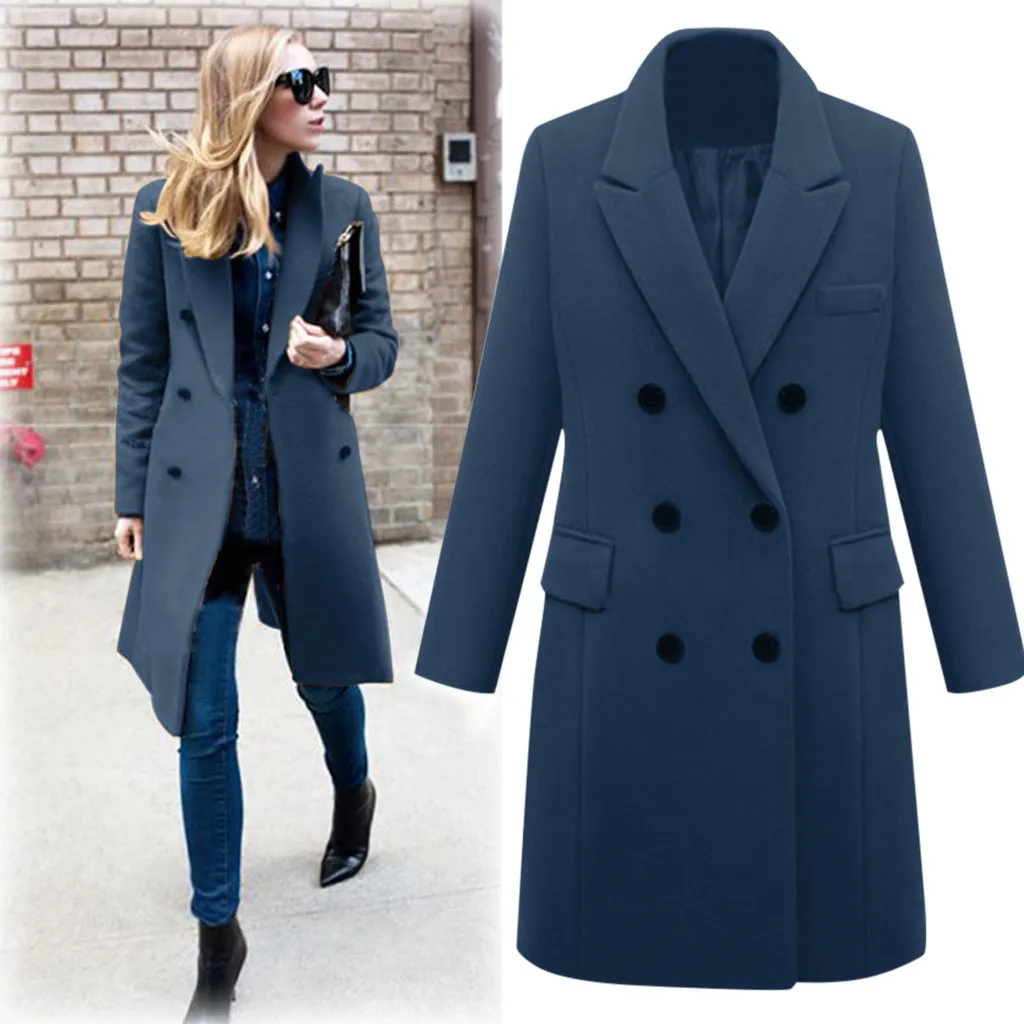 New Womens Winter Lapel Wool Coat Trench Jacket Long Overcoat Outwear autumn winter Dropshipping size L