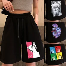 Calções de verão feminino verão bermuda shorts grande solto casual esportes stretchy escultura em linha reta impresso respirável sweatshorts
