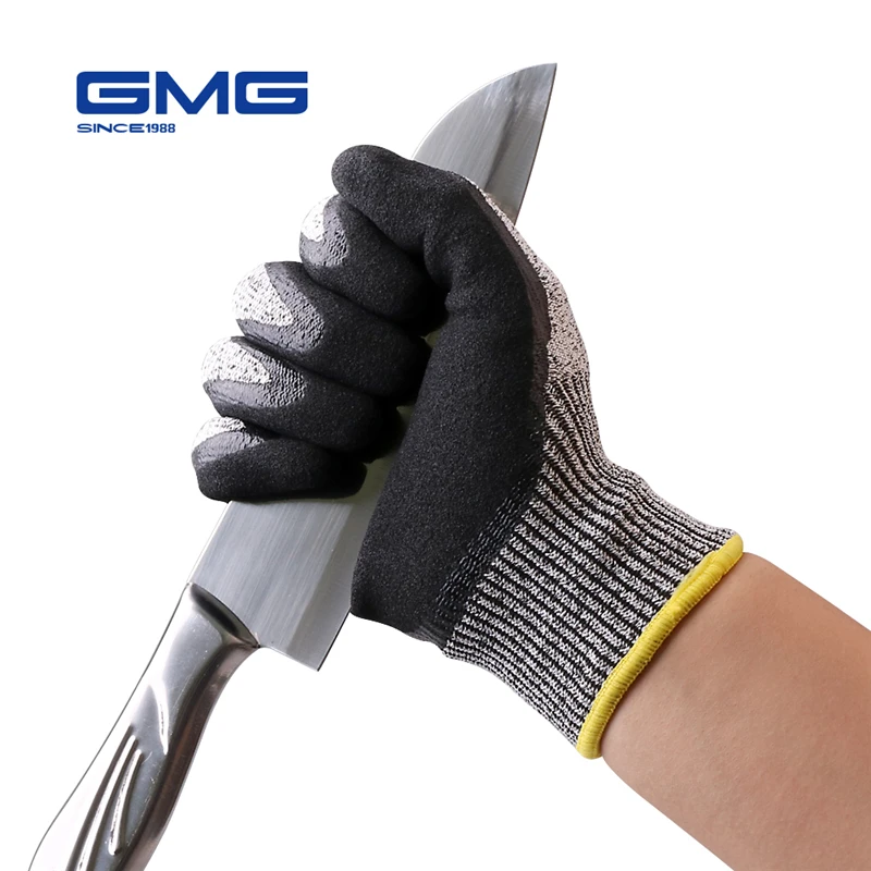 Safety Gloves 2018 GMG Grey Anti Cut HPPE Shell Black Nitrile Sandy Coating Work Mechanic Resistant | Безопасность и защита
