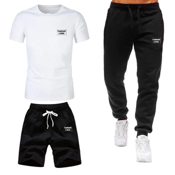 

Custom LOGO sports fitness suit 2020 men's T-shirt pants 3 piece set casual sports T-shirt + shorts + trousers fashion suit