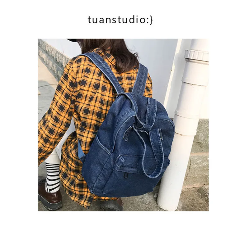 Женская сумка на плечо, Корейская версия джинсового рюкзака для колледжа, простая Студенческая сумка