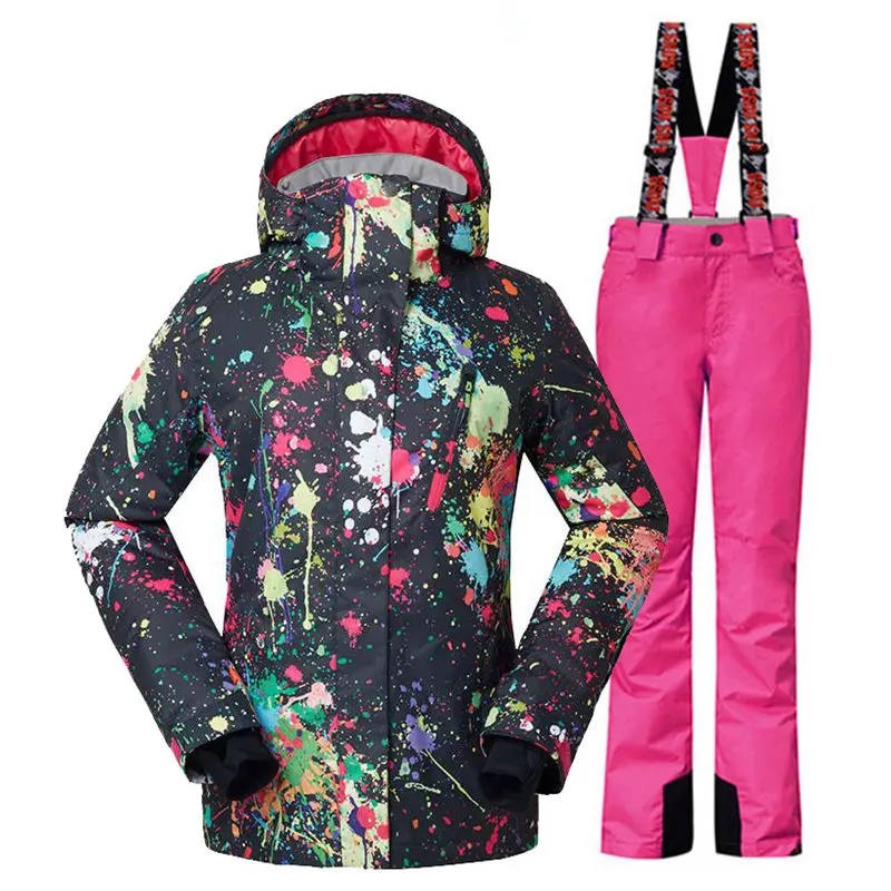 Мода GS женский зимний костюм наборы 10 к водонепроницаемая ветрозащитная уличная спортивная одежда костюм для сноубординга зимние штаны и костюм для лыж - Цвет: picture jacket pant