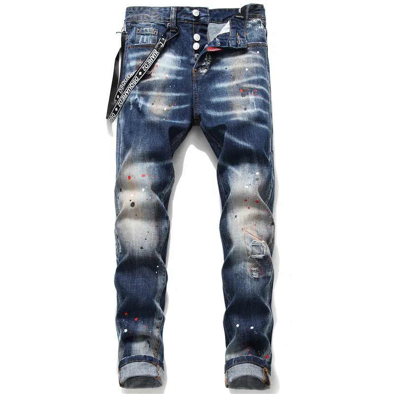Европейские dsq джинсы Италия D2 Брендовые мужские тонкие джинсы брюки мужские s джинсовые брюки на молнии синие дырявые узкие брюки джинсы для мужчин 1046 - Цвет: 1048