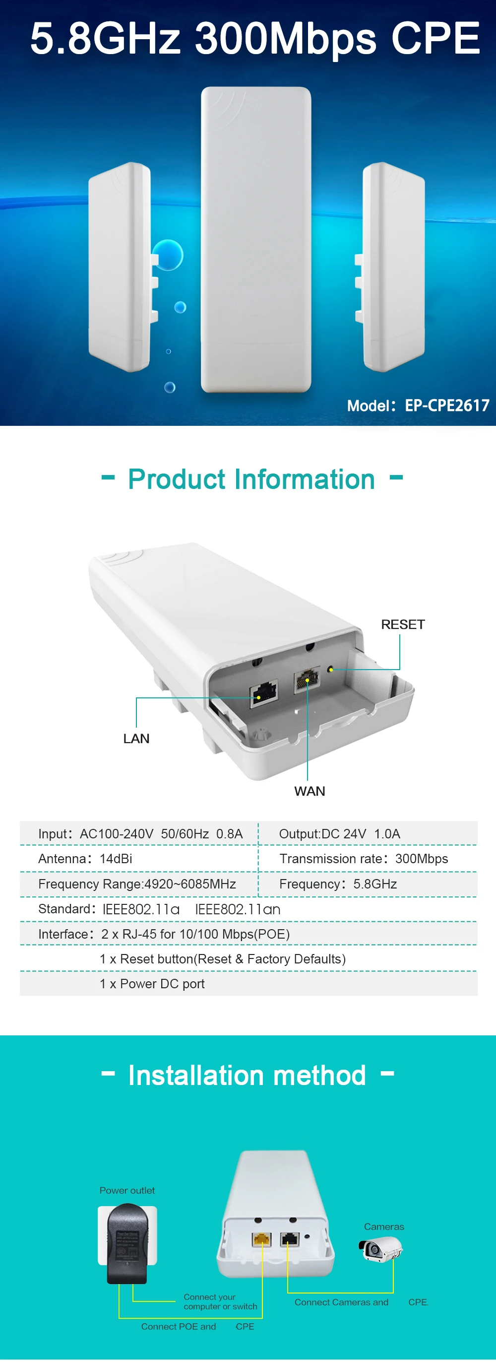 V99 мощность 300 Мбит/с 5,8 ГГц, CPE беспроводной wifi маршрутизатор wifi ретранслятор дальний садовый мостик для передачи Wi-Fi на большие расстояния