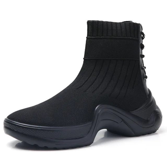 Autumn Winter Women Boots Comfortable Fashion Ankle Snow Boots Women Winter Keep Warm Lace-up Ladies Sock Boots - Цвет: Black