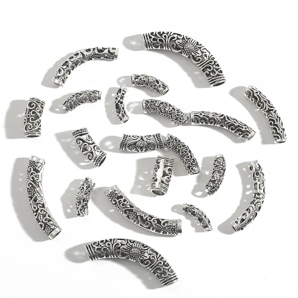 Antique Silver Plated Curved Tube Beads
