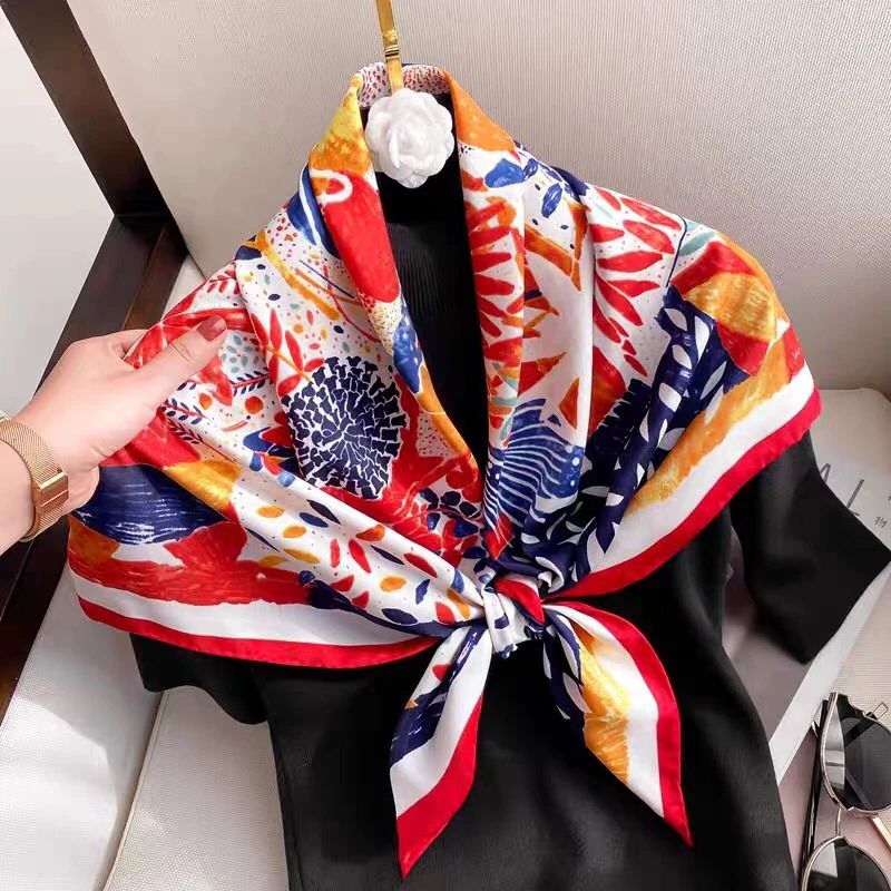 

90cm * 90cm Designed Scarf Lady Shawl Printed Silk Felt Headscarf Scarf Lady Beach Sun Pack Headscarf Lady Wrap Scarf