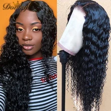 Perruque Lace Frontal Wig Deep Wave péruvienne Remy, cheveux naturels, 13x4, pre-plucked, avec Baby Hair