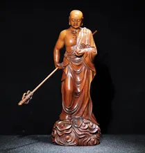 

Home Decor 8" China Lucky Old Boxwood Handmade statue Ksitigarbha Jizo King Bodhisattva Buddha statue Enshrine the Buddha