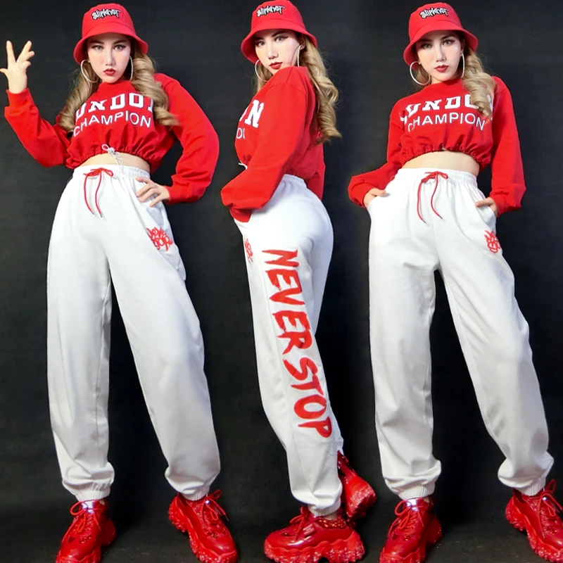 

2021 Women Hip Hop Dance Clothes Red Stage Outfits Jazz Modern Dance Costumes Nightclub Bar DJ DS Costumes Rave Clothes SL6013