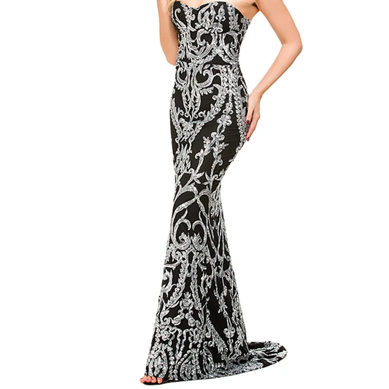 

Robe De Soiree Longue Cheap Sequins Evening Party Dress Strapless Beads Formal Long Evening Dresses Prom Party Gowns 2020