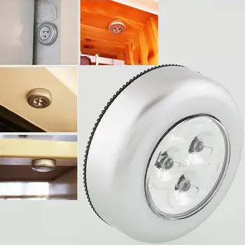 

Mini Round 3 LED Stick Convenient Touch Cabinet Night Light Lamp Cordless Bulb