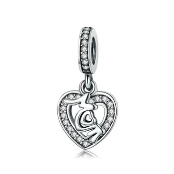 

Qikaola 925 Sterling Silver MUM SILVER DANGLE WITH CUBIC ZIRCONIA Heart Pendant Charm Fit Bracelet Mother's Day Gift CMC789
