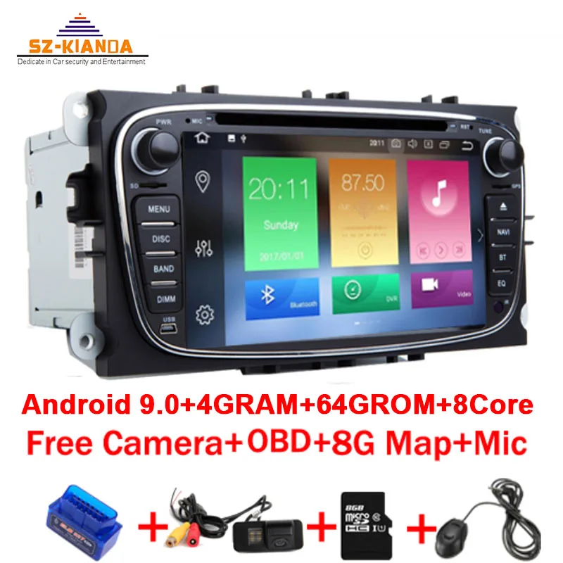 

4G+64G Car Multimedia Player Android 9 GPS 2 Din car dvd player for FORD Focus S-MAX Mondeo C-MAX Galaxy wifi car radio DSP DVR