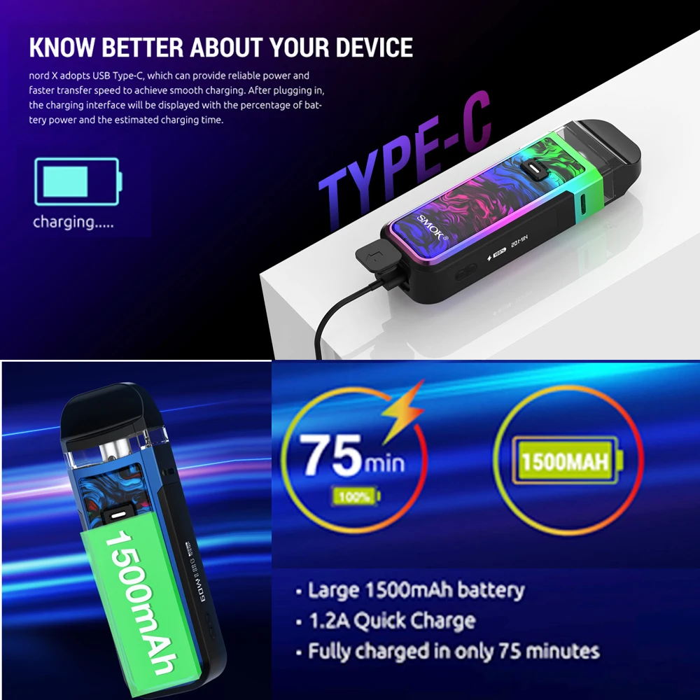 Набор SMOK NORD X картридж 6 мл вейп RPM2 сетчатая катушка аккумулятор 1500 мАч