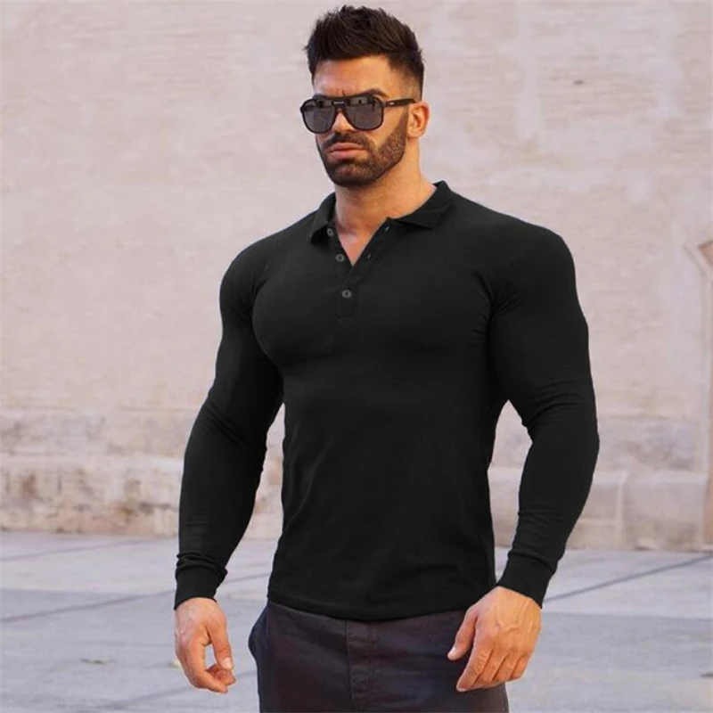 Camiseta de compresión para Polo ajustado de manga para gimnasio, ropa de entrenamiento Fitness|Camisetas correr| - AliExpress