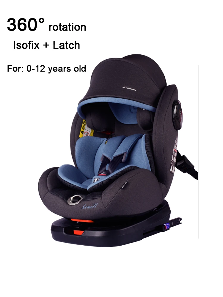 Adjustable Child Car Safety Seat 0-12 Year Old Baby 360 Degrees Rotating Lying Toddler ISOFIX LATCH Connector Dropship | Мать и ребенок