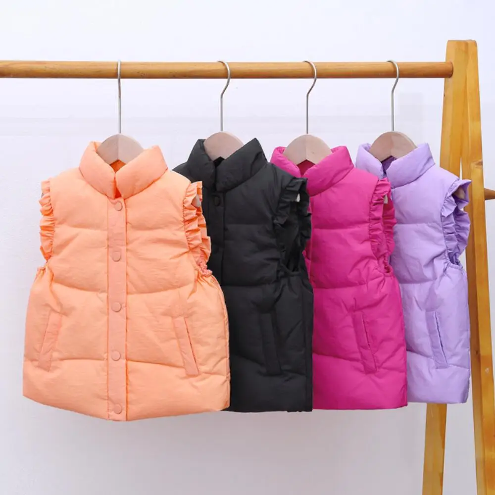 thick winter coat Thicken Warm Vest For Girls Ruffles Flower Hooded Waistcoats Down Jacket For 2-7 Years Kids Winter Clothes Cute Candy Color water proof coat