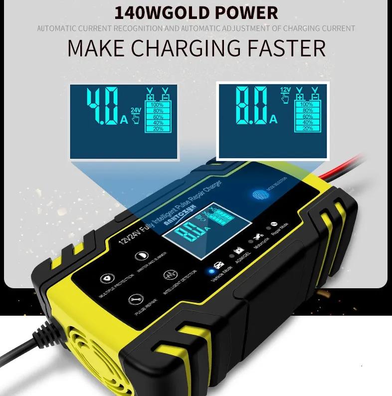 New!AGM Start-stop Car Battery Charger, 140W Intelligent Pulse
