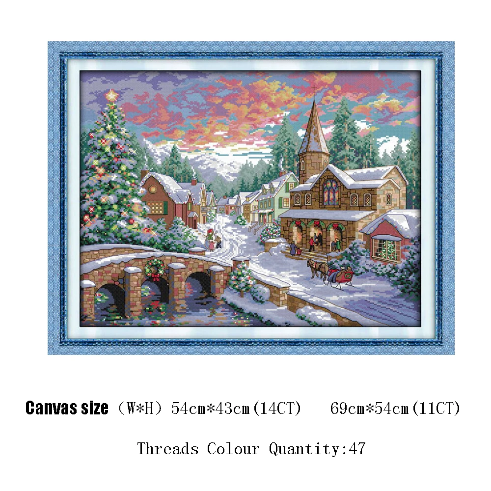 HUACAN Вышивка крестом пейзаж наборы для рукоделия наборы белый холст DIY подарок домашний декор вышивка зима 11ct 14CT - Цвет: F-CT-025(2)