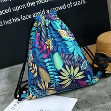 Модные Листья Национальный холщовый мешок на завязках Женские винтажные студенческие школьные сумки Дорожная сумка для хранения упаковки