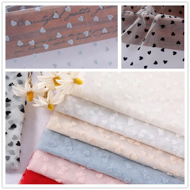 1Yard Beautiful Tulle Flocking Heart Net Fabric Wedding Decor Organza DIY Skirt Party Supplies Knitted | Дом и сад