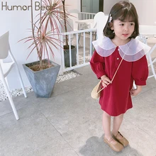 Humor Bear/платье для девочек коллекция года, новое осеннее детское корейское двухслойная сетка, воротник, рукав-фонарик, платье с длинными рукавами одежда для детей