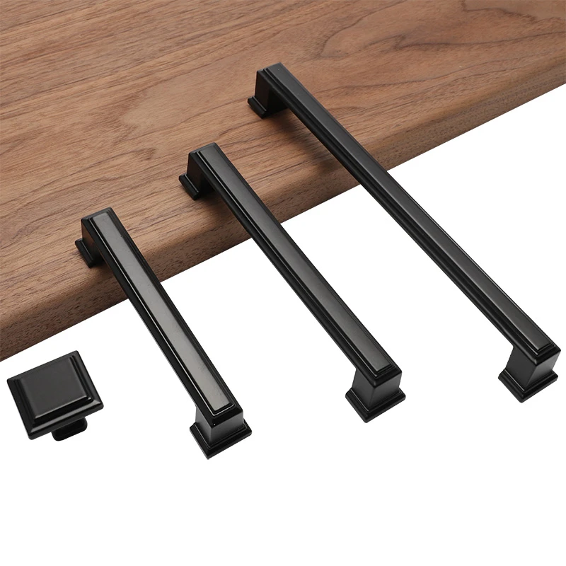 American Style Matte Black Cabinet Handles Solid Aluminum Alloy Kitchen Cupboard Pulls Drawer Knobs Furniture Handle Hardware